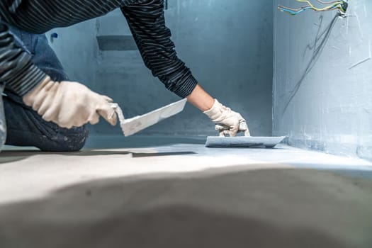 construction modifications of the floor and walls of a room in a new building. High quality photo