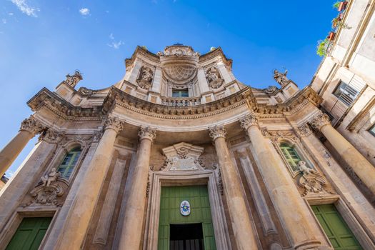 A part of the baroque Basilica della Collegiata church in Catania, Italy