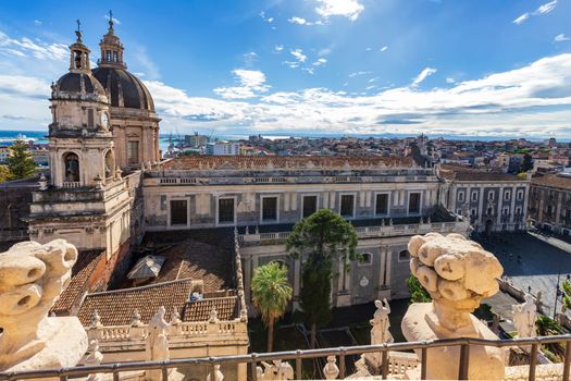 Top view of St. Agata church of Catania from the Badia church