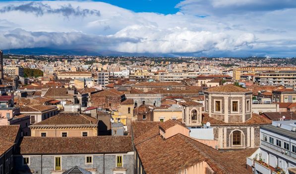 View of the historical city Catania, Sicily, Italy taken from above from roofs of historical buildings in the old town. The city is a popular tourist destination