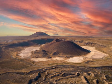 Aerial view of Meke lake with Meke mountain in the background at sunrise