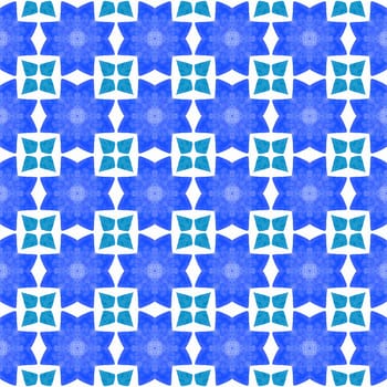 Textile ready unusual print, swimwear fabric, wallpaper, wrapping. Blue awesome boho chic summer design. Hand drawn tropical seamless border. Tropical seamless pattern.