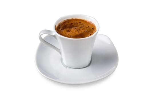 Turkish coffee in classic coffee cup on an isolated white background