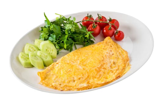 Healthy breakfast food, Stuffed egg omelette with vegetable on white background