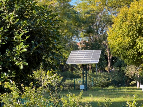 Solar energy panels installed in the garden for sustainable energy