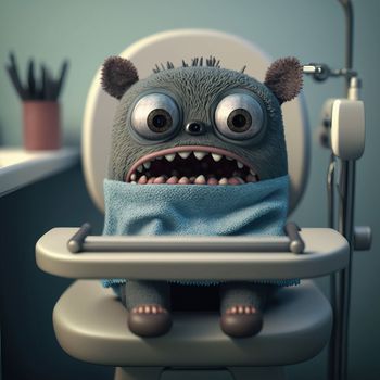 Cute animal in a dental office. Cartoon patient flat medical 3d illustration. Download image