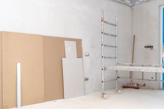 plasterboard panels on the construction site. High quality photo