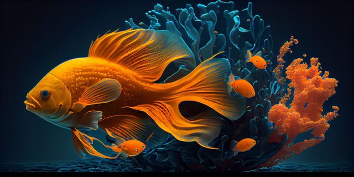 Underwater Scene With Coral Reef And Exotic Fishes. Generative AI.