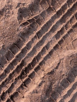 Wheel track of a 4x4 vehicle driving past the beach at sunset