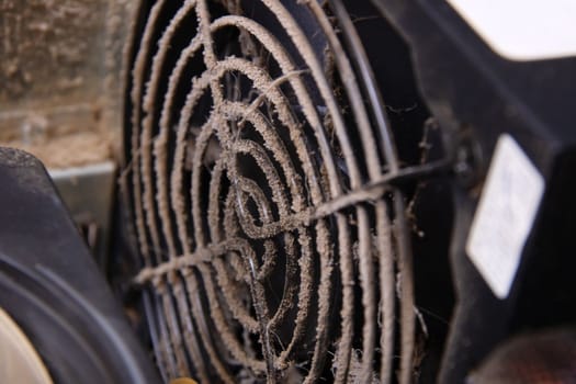 Dust on the fan in the computer close up