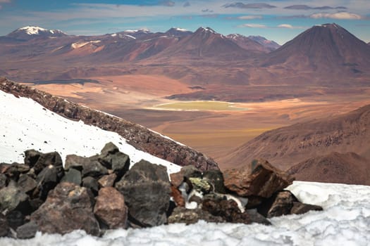 Lascar Volcano in Atacama Desert dramatic volcanic landscape at Sunset, Northern Chile, South America