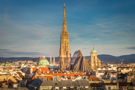 Panoramic view of Vienna old town cityscape with Cathedral from above, Austria