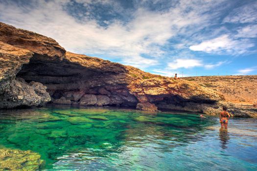 LAMPEDUSA, ITALY - AUGUST, 04: View of Mare Morto beach on August 04, 2018