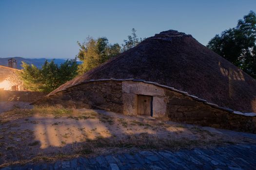 Nightview of the palloza, also known as pallouza or pallaza, is a traditional dwelling of Cebreiro and also the Serra dos Ancares of northwest Spain