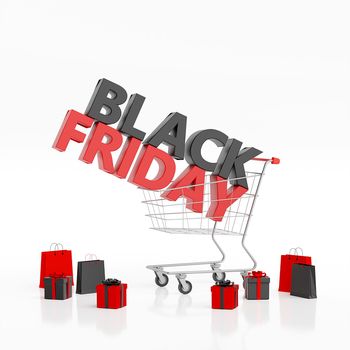 Banner of Black friday with shopping cart, 3d rendering