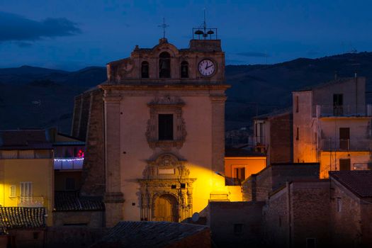 View of St. Giuseppe church at sunset in Leonforte