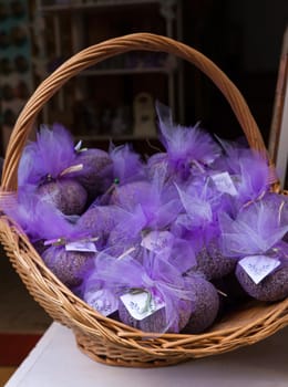 Pouchs with lavender inside a wicker basket