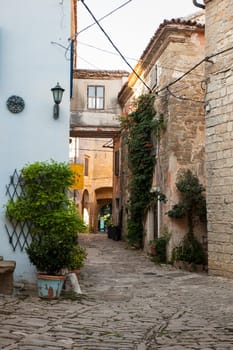 View of typical Groznjan alley, Istria. Croatia