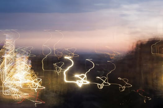 Light trail in the city at sunset