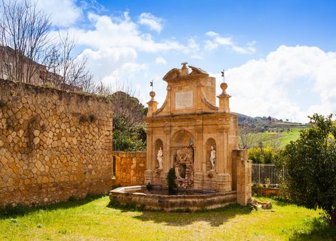 View of Nymphs fountain in Leonforte, Sicily. Italy