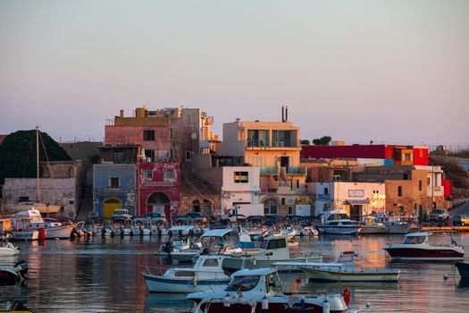 LAMPEDUSA, ITALY - AUGUST, 01: View of the old town of Lampedusa at sunset on August 01, 2018