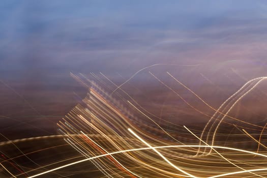 Light trail in the city at sunset