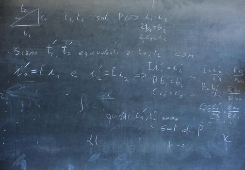 View of mathematical expressions drawed on chalkboard