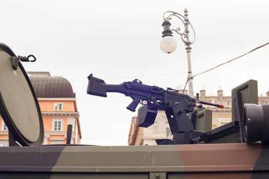 Machine gun on the Italian army military truck