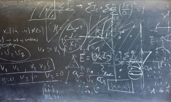 View of mathematical expressions drawed on chalkboard