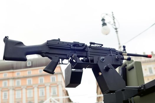 Machine gun on the Italian army military truck