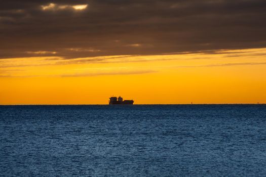 View ship in the Trieste sea at sunset