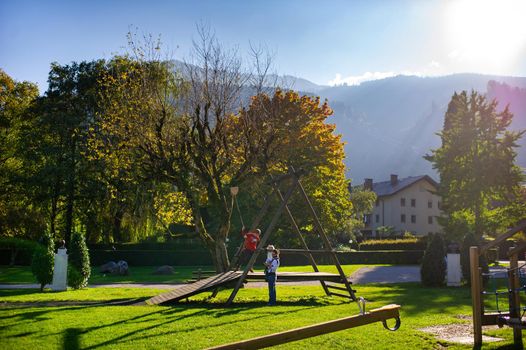 October 8, 2018.Salzkammergut, Austria. City center park in the Salzkammergut Alps.