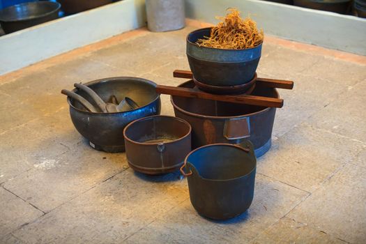 ARZO, ITALY - MAY, 15: View of ancient tools specific to make italian cheese, used by ancient cheese maker on May 15, 2015