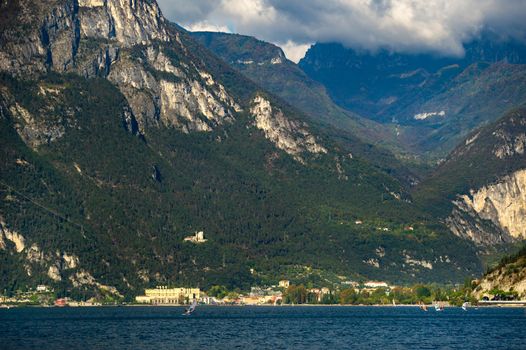 The promenade on Lake Garda and the Alps.Italy.Tuscany.
