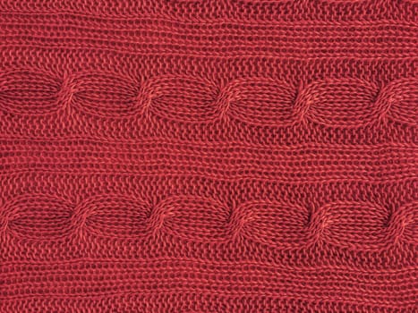 Christmas Knitted Texture. Organic Cotton Carpet. Linen Nordic Wallpaper. Xmas Knitting Pattern. Vintage Wool Fabric. Detail Jacquard Thread Material. Red Xmas Knitted Background.