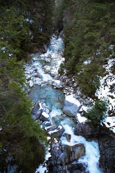 Beautiful waterfall Wodogrzmoty Mickiewicza in Polish Tatra mountains near Zakopane Im Poland