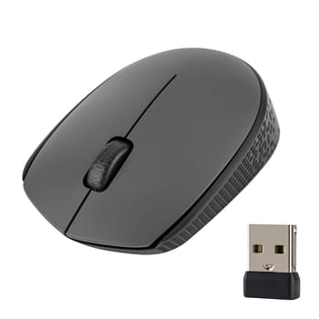 Wireless optical mouse for PC, white background in isolation