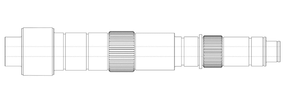 Shaft with gear wheel. 3d illustration. Wire-frame style