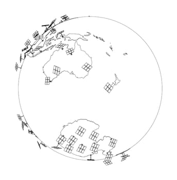 Solar Panels on Earth Concept. 3d illustration. Wire-frame style