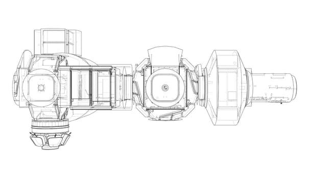 Abstract Spaceship or Space Station Outline. 3d illustration. Space Technology