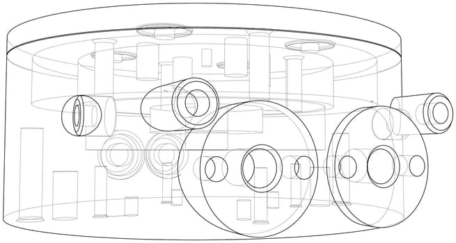 Abstract industry object concept. 3d illustration. Wire-frame style