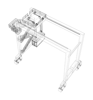 Port cargo crane on white. 3d illustration