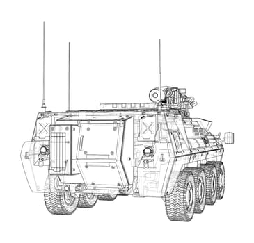 Armored personnel carrier. 3d illustration. Wire-frame style