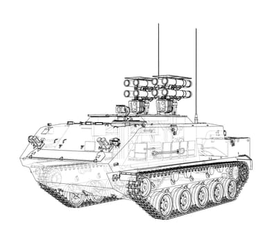 Anti-tank armored car. 3d illustration. Wire-frame style