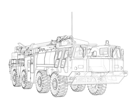 Army Rocket artillery system. Military concept. 3d illustration. Wire-frame style