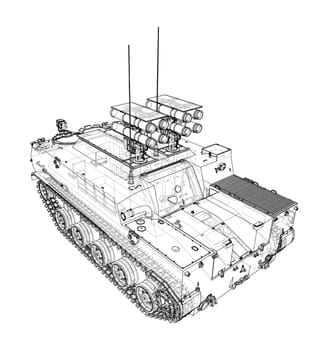 Anti-tank armored car. 3d illustration. Wire-frame style