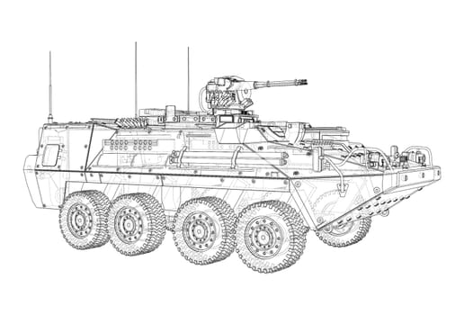 Armored personnel carrier. 3d illustration. Wire-frame style