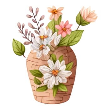 Spring Love Flowers Vase Watercolor Illustration. Lovely flowers decoration watercolor illustration with spring flowers.