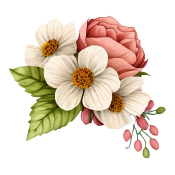 Spring Love Flowers Watercolor Illustration. Lovely Pink Pastel Flowers Spring decoration watercolor design elements.