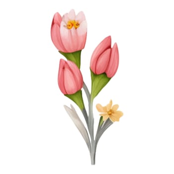 Spring Love Flowers Watercolor Illustration. Lovely Pink Pastel Flowers Spring decoration watercolor design elements.